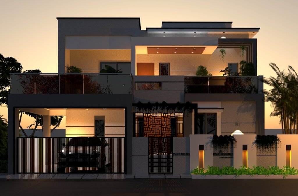 Car parked in front of modern house