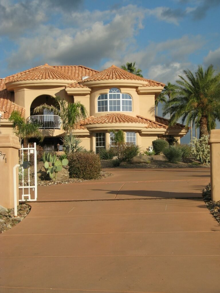 Beige painted two storey house