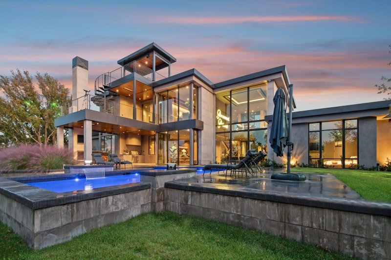 Bayside neighborhood house at dusk